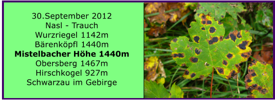 30.September 2012 Nasl - Trauch Wurzriegel 1142m Brenkpfl 1440m Mistelbacher Hhe 1440m Obersberg 1467m Hirschkogel 927m Schwarzau im Gebirge