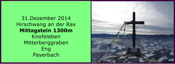 31.Dezember 2014 Hirschwang an der Rax Mittagstein 1300m Knofeleben Mitterberggraben Eng Payerbach