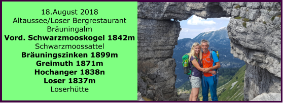 18.August 2018 Altaussee/Loser Bergrestaurant Bruningalm Vord. Schwarzmooskogel 1842m Schwarzmoossattel Bruningszinken 1899m Greimuth 1871m Hochanger 1838n Loser 1837m Loserhtte