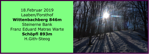 18.Februar 2019 Laaben/Forsthof Wittenbachberg 846m Steinerne Bank Franz Eduard Matras Warte Schpfl 893m H.Gith-Steog