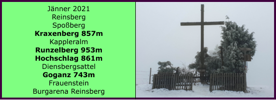 Ranach 80   Ranach 80   Jnner 2021 Reinsberg Spoberg Kraxenberg 857m Kappleralm Runzelberg 953m Hochschlag 861m Diensbergsattel Goganz 743m Frauenstein Burgarena Reinsberg