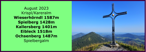 BERICHT  FOLGT Ranach 80   Ranach 80   August 2023 Krispl/Kareralm Wieserhrndl 1587m Spielberg 1428m Kallersberg 1401m Eibleck 1518m Ochsenberg 1487m Spielbergalm