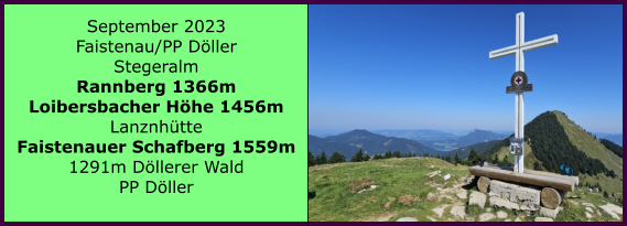 BERICHT  FOLGT Ranach 80   Ranach 80   September 2023 Faistenau/PP Dller Stegeralm Rannberg 1366m Loibersbacher Hhe 1456m Lanznhtte Faistenauer Schafberg 1559m 1291m Dllerer Wald PP Dller