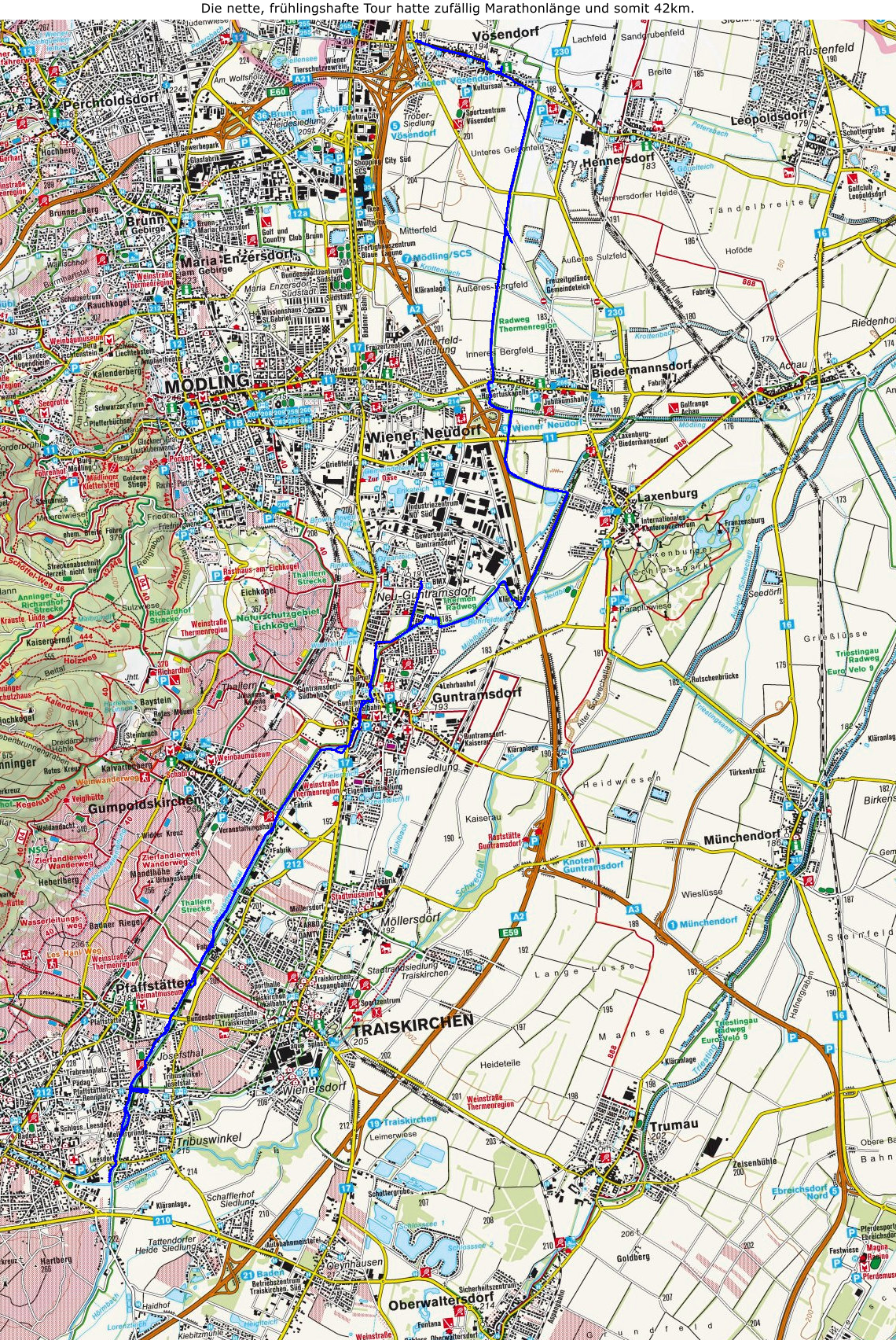 Die nette, frhlingshafte Tour hatte zufllig Marathonlnge und somit 42km.