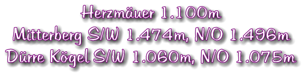 Herzmäuer 1.100m Mitterberg S/W 1.474m, N/O 1.496m Dürre Kögel S/W 1.060m, N/O 1.075m